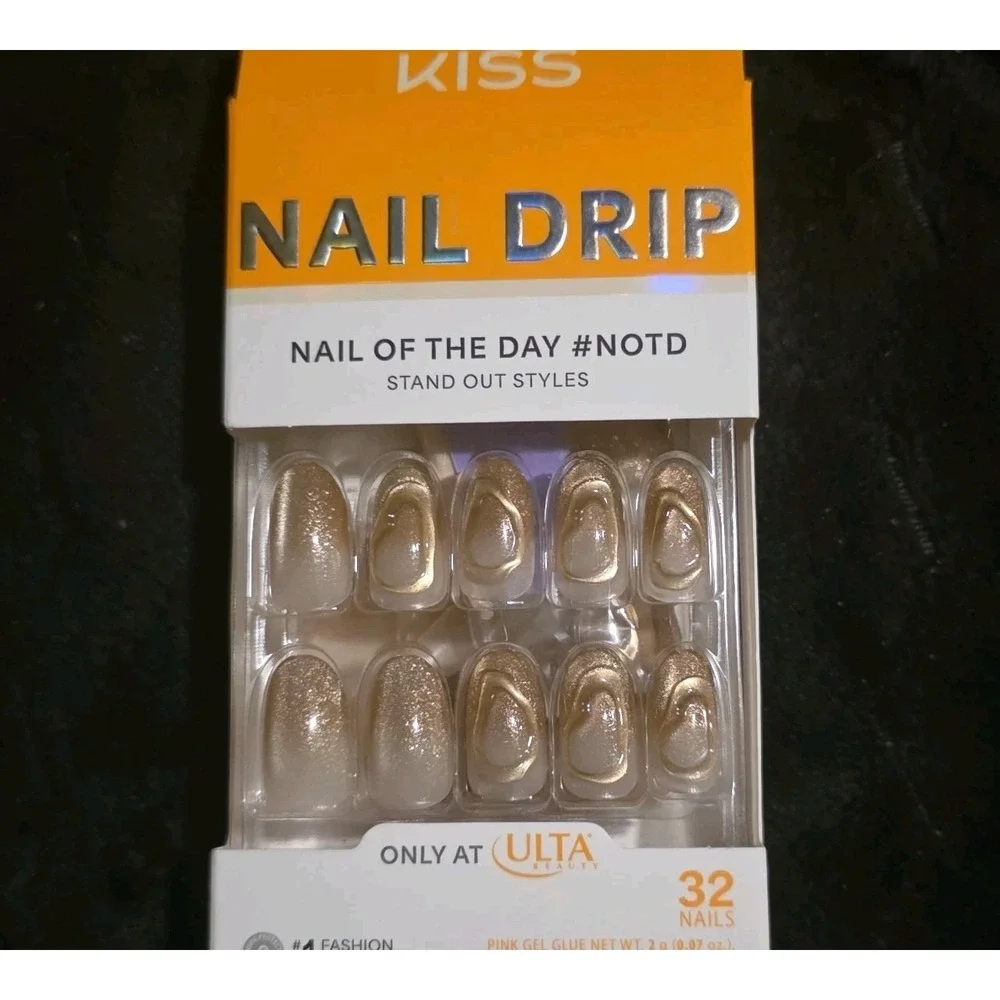 Kiss NAIL DRIP Press On Nails Golden Laughter‎ 32 Ct #NOTD Medium NEW@Ulta #ND37